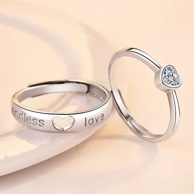 Zircon Heart Matching Couple Rings (2 pc)
